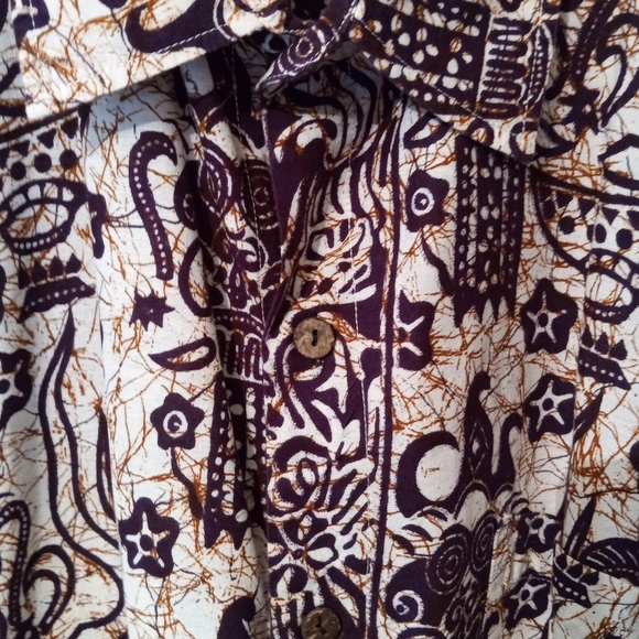 Batik World St Kitts Mens XXL Mens Short Sleeve Button Up Shirt Maroon Gold - Picture 3 of 6